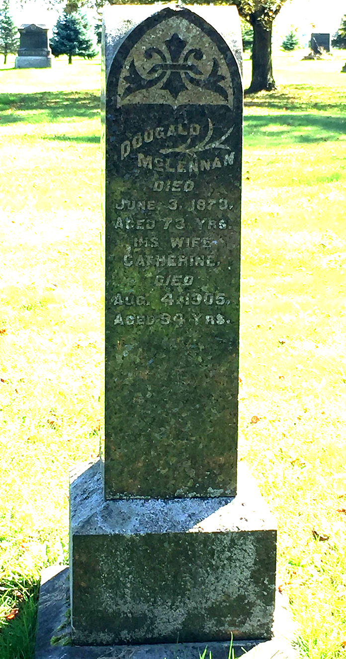 Photo of headstones/Dougald McLennan d 1873 hdstn Port Bruce Baie du Dore cem ON